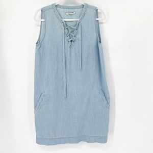 Madewell Chambray Lace Up Shift Dress Sz S Blue‎ Light Wash Sleeveless Pockets